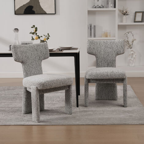 Set de 2 fauteuils chenille modernes sans accoudoirs, pieds en bois caoutchouc, dossier incurvé pour salon, chambre, restaurant, café, salle à manger, réception, BLANC-NOIR