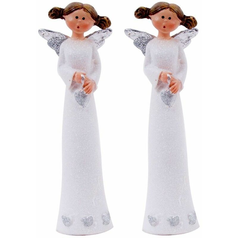 

Set de 2 figuras de pie de ángel Decoraciones de mesa de Navidad Adornos de invierno Decoración de pie Estatuas de brillo