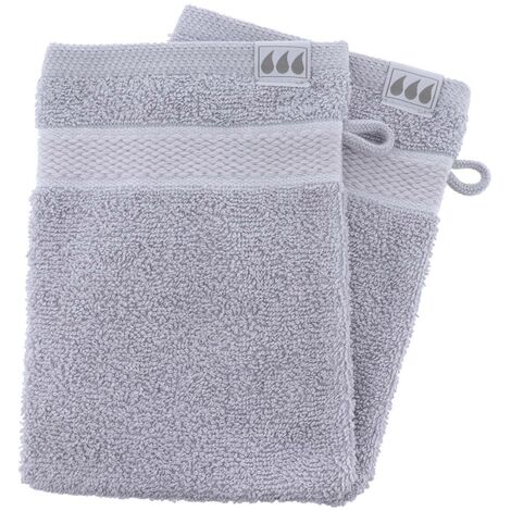 Set de 2 gants de toilette 15x21 cm 100% coton - gris clair - Tendance
