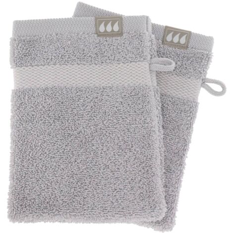Set de 2 gants de toilette 15x21 cm 100% coton - gris clair - Tendance