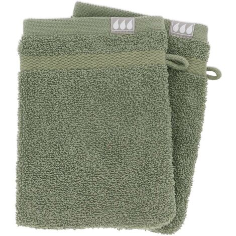 Set de 2 gants de toilette 15x21 cm 100% coton - kaki - Tendance
