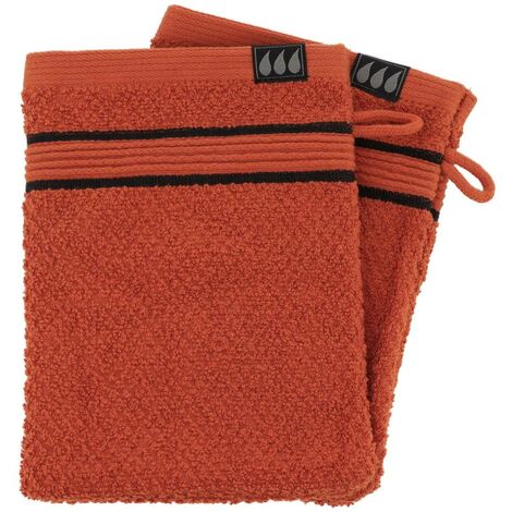 Set de 2 gants de toilette 15x21 cm 100% coton - terre de sienne/noir - Tendance