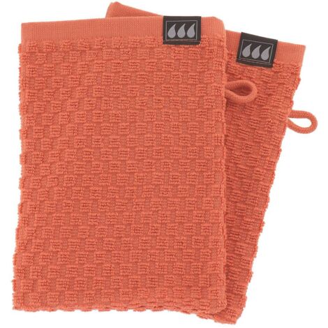 Set de 2 gants de toilette 15x21cm 100% coton damier - terre de sienne - Tendance