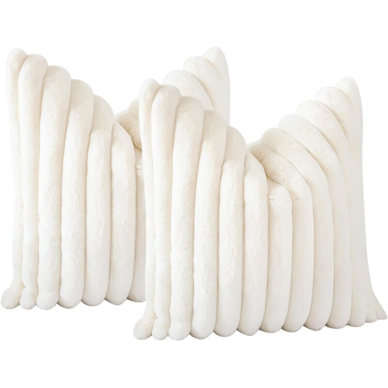 Set de 2 housses de coussin en velours 45×45 cm – Housses décoratives 100 % coton avec fermeture éclair, Blanc