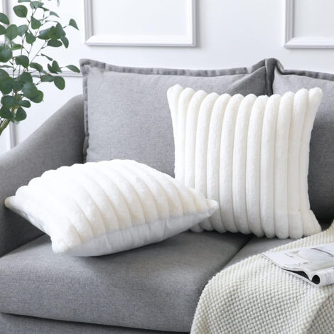 Set de 2 Housses de Coussin en Velours 45x45 cm avec Fermeture Éclair, Housse Décorative en Coton 100% Blanc