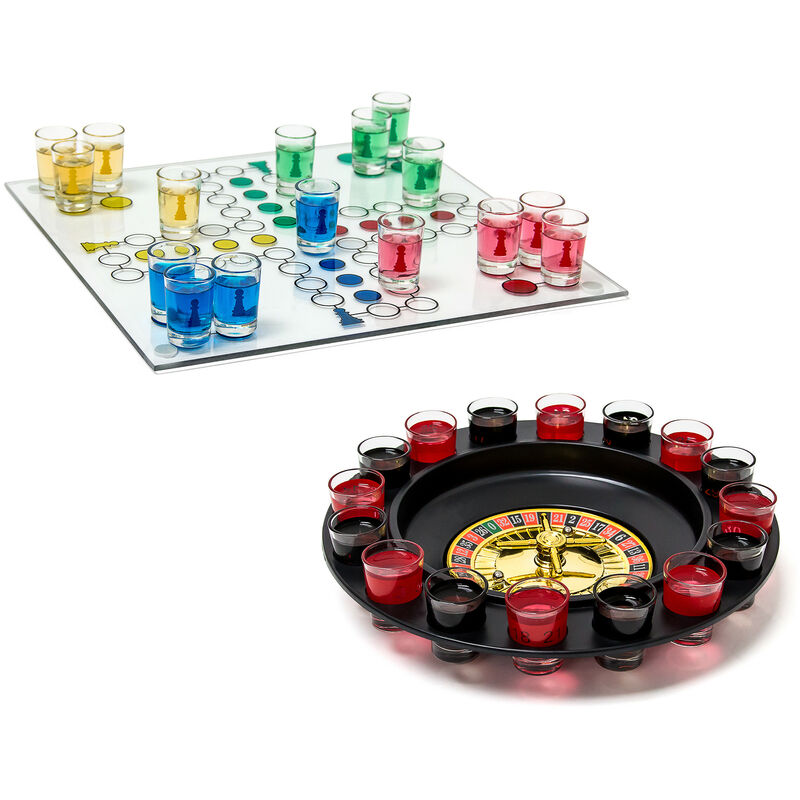 Set de 2 jeux d'alcool, Ludo, roulette, fête, anniversaire, soirée filles, hommes, schnaps, pour adultes, 16 verres