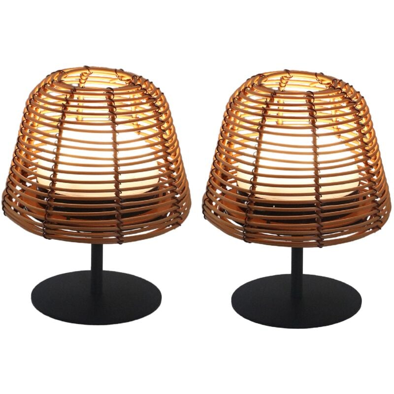 Lumisky - Set de 2 lampes de table bohème twins boheme Bois Poly rotin H16CM