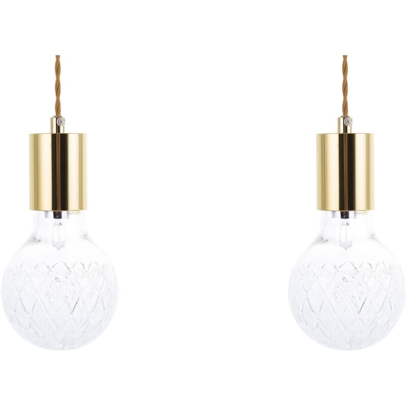 Beliani - Lampe Suspension Déco en Verre Effet Cristal et Métal Doré G9 28W en Forme d'Ampoule Éclairage Design Ambiant pour Intérieurs Glamour