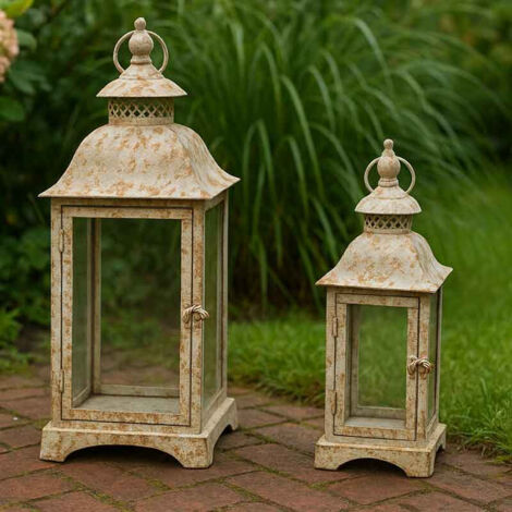 Set de 2 lanternes fer gris 19x19x48cm