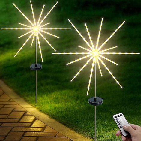 Set de 2 luces solares efecto fuegos artificiales – Lámparas decorativas de jardín con mando a distancia y 8 modos de luz