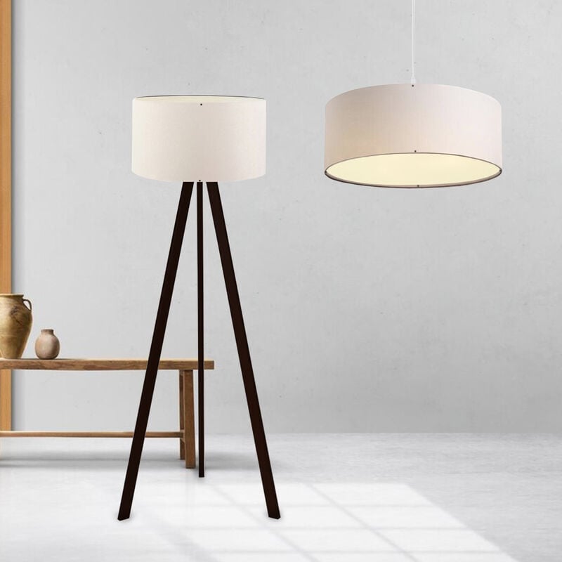 Set de 2 luminaires Scunthorpe suspension et lampadaire E27 crème [ Lux.pro