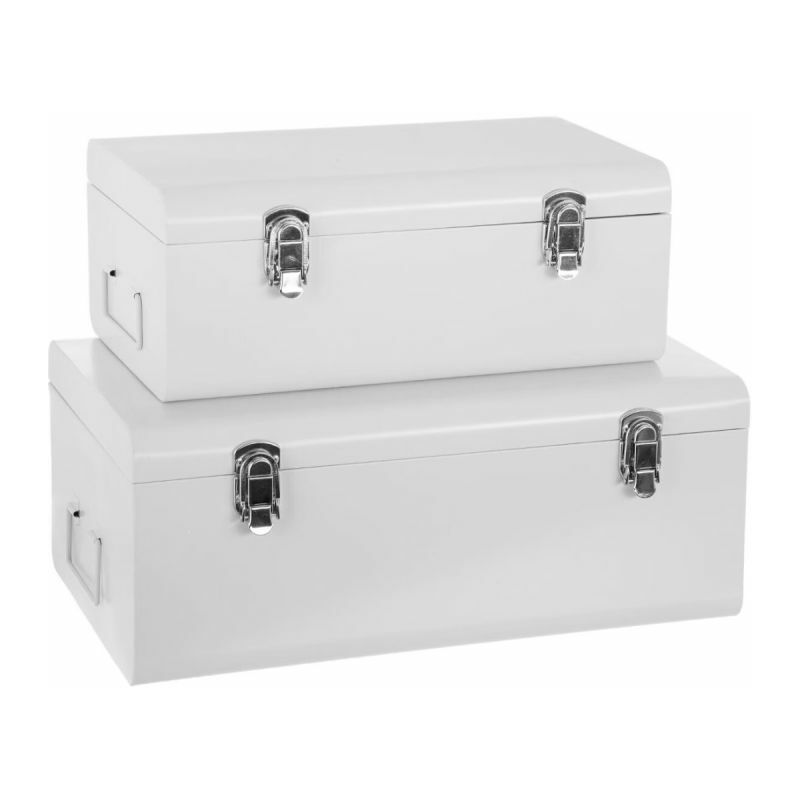 Lot de 2 Malles de Rangement Métal Cantine 47cm Blanc