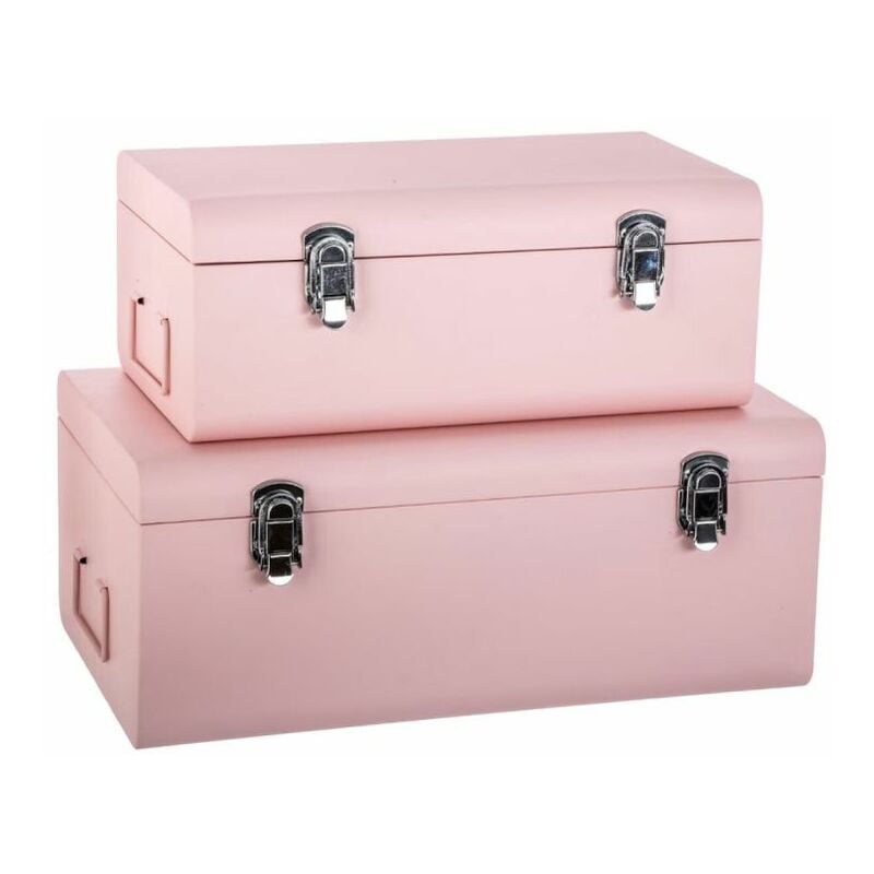 Lot de 2 Malles de Rangement Métal Cantine 47cm Rose