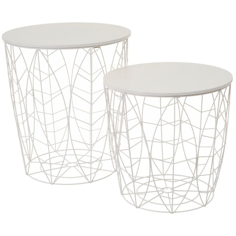 

Set de 2 mesas auxiliares con hojas de metal y DM blancas