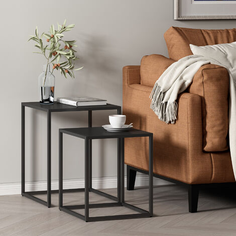 Set de 2 mesas auxiliares nido Vejen acero 49 x 40 x 40 cm - Negro mate [en.casa]