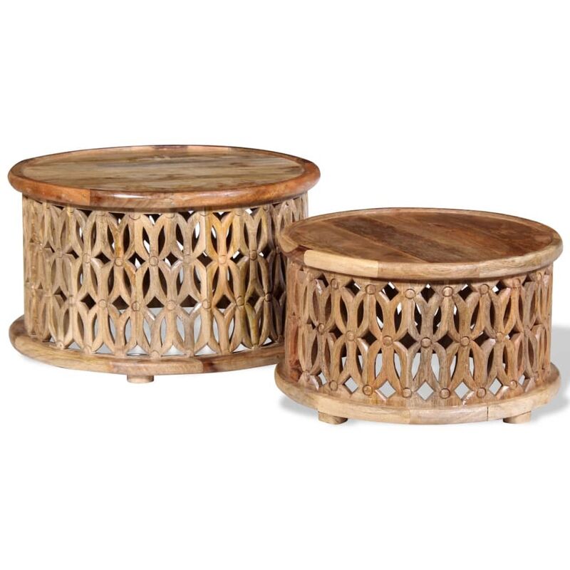 

Set de 2 mesas de centro de madera maciza de mango - Marrón