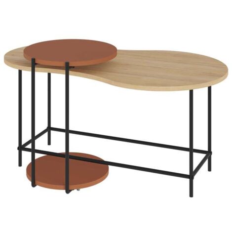 Set de 2 mesas de centro modelo Rolan acabado roble/terracota, 53.8cm(alto) 102.5cm(ancho) 65m(fondo).