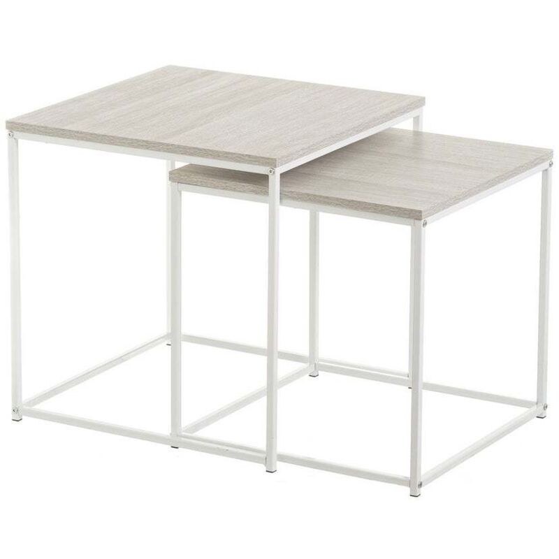 

Set de 2 mesas nido de metal y madera nórdicas blancas