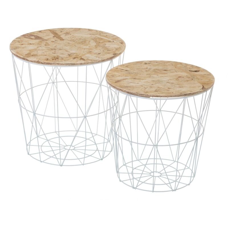 

Lolahome - Set de 2 mesitas auxiliares de metal industriales blancas