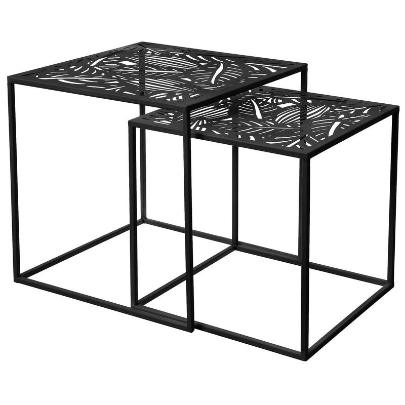 

Set de 2 mesitas nido con hojas de metal negras.