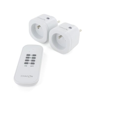 Set de 2 mini prises On/Off type E 2300W – Télécommande jusqu'à 30m – Utilisation intérieure – Prises blanches pour appareils électriques – Chacon