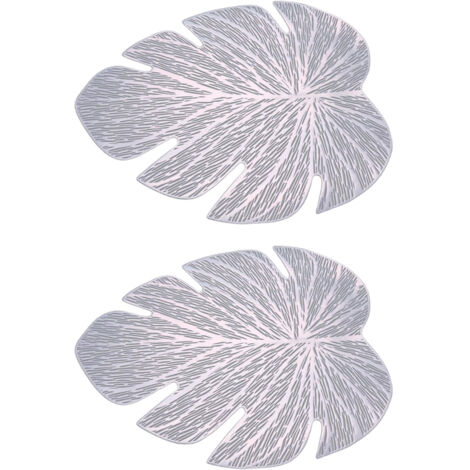 Set de 2 Nappes PVC en Forme de Feuille 36,5x45,5cm - Argenté pour Table de Salle à Manger
