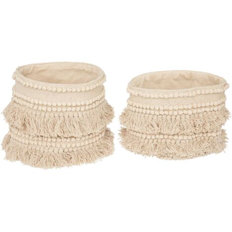 Set  de 2 Paniers de rangement en Coton recyclé avec franges - Atmosphera