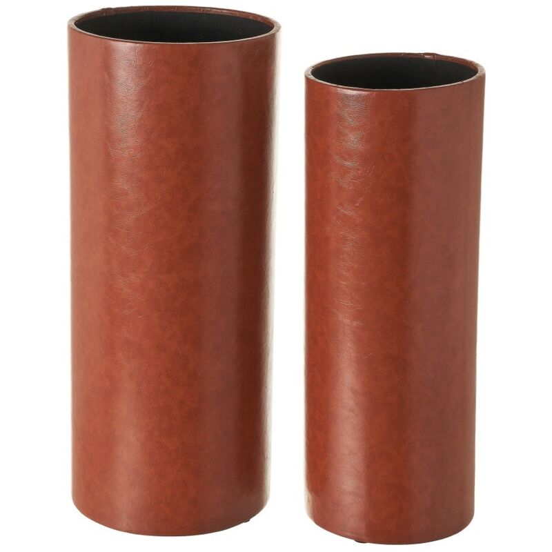 

Set de 2 paragüeros marrones de madera y polipiel tapizados