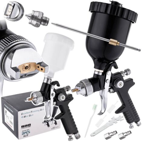 SET DE 2 PISTOLAS DE PINTURA HVLP 3 BOQUILLAS 0,8 1,4 1,7 MM