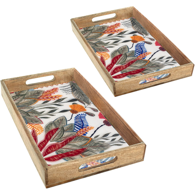 Set de 2 plateaux décoratifs feuilles tropicales