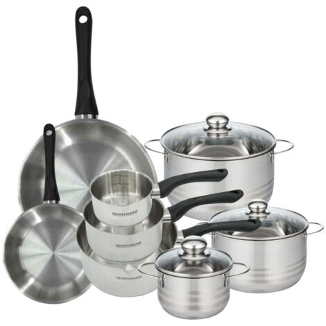 Set de 2 poêles 20 28 cm, 3 casseroles 12 16 20 cm et 3 faitouts 16, 20 et 24 cm en inox Fackelmann Geneva