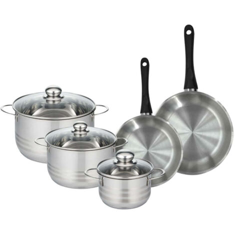 Set de 2 poêles 20 et 24 cm en inox et 3 faitouts inox 16, 20 et 24 cm Fackelmann Geneva