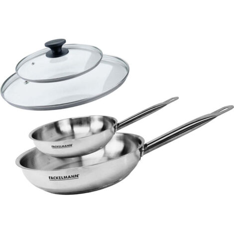 Set de 2 poêles 20 et 28 cm en inox et 2 couvercles en verre Fackelmann Eterna