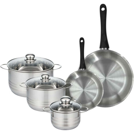 Set de 2 poêles 20 et 28 cm en inox et 3 faitouts inox 16, 20 et 24 cm Fackelmann Geneva