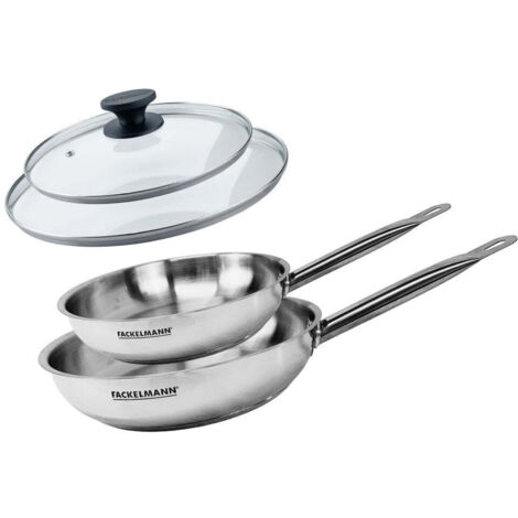 Set de 2 poêles 24 et 28 cm en inox et 2 couvercles en verre Fackelmann Eterna