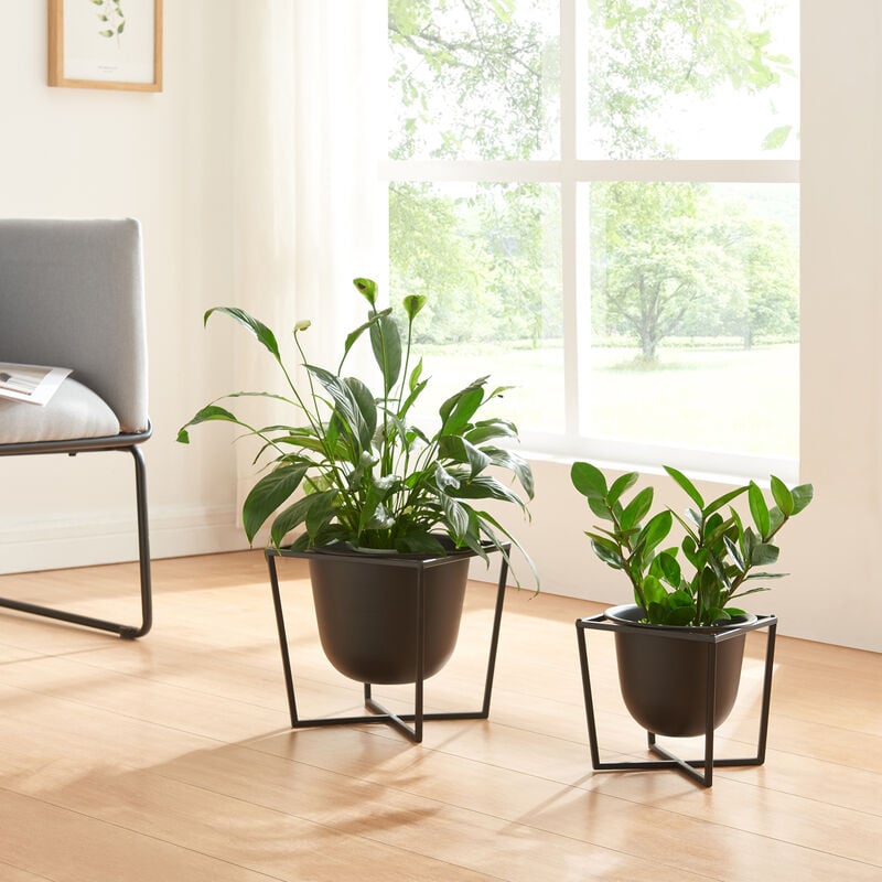 [en.casa] - Set de 2 porte-plantes de tailles variées Nordmaling métal noir