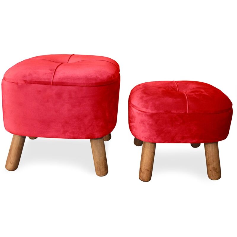 Set de 2 pouf Bibop Velours Rouge