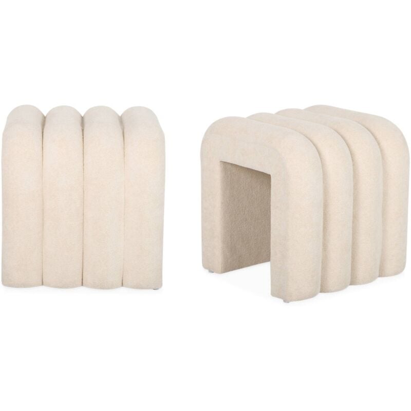 Set de 2 poufs contemporains en tissu beige