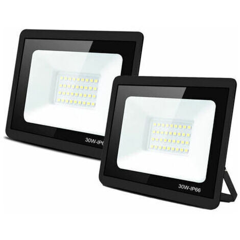 Set de 2 proyectores LED, luz blanca fría, 30 W, para exteriores proyectores LED impermeables con nivel de protección IP66 para jardín proyectores LED para exteriores.
