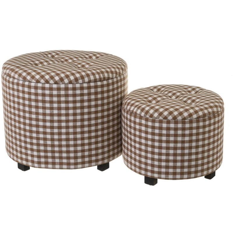 

Set de 2 puffs arcón capitoné de cuadros vichy beige de tela y MDF