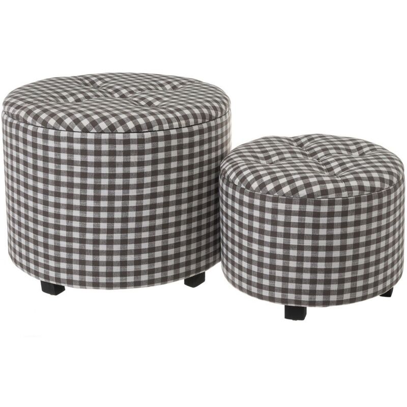 

Set de 2 puffs arcón capitoné de cuadros vichy marrón de tela y MDF