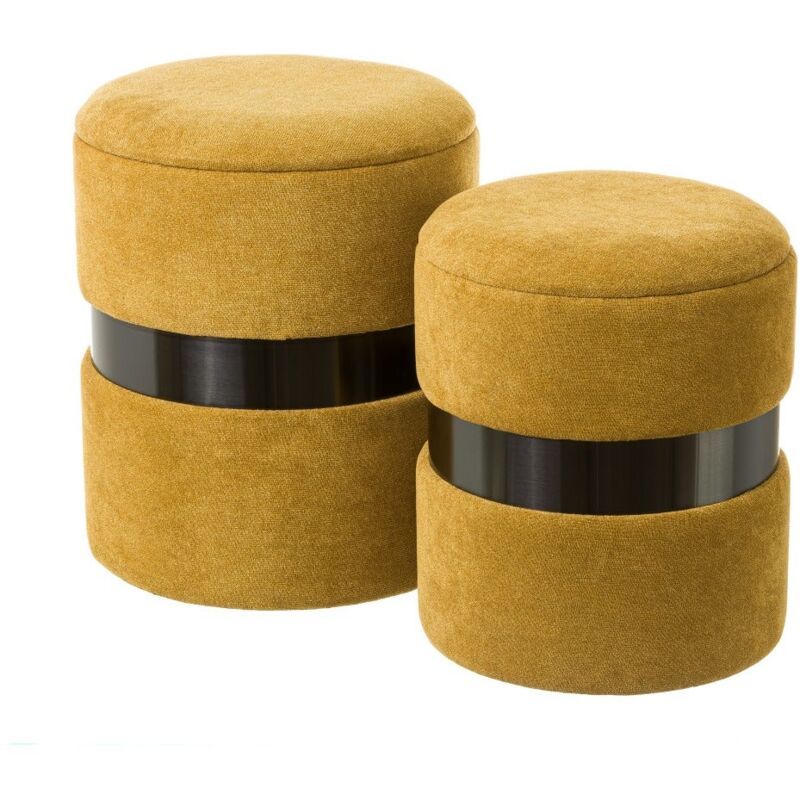 

Set de 2 puffs baúl mostaza contemporáneos de terciopelo y madera