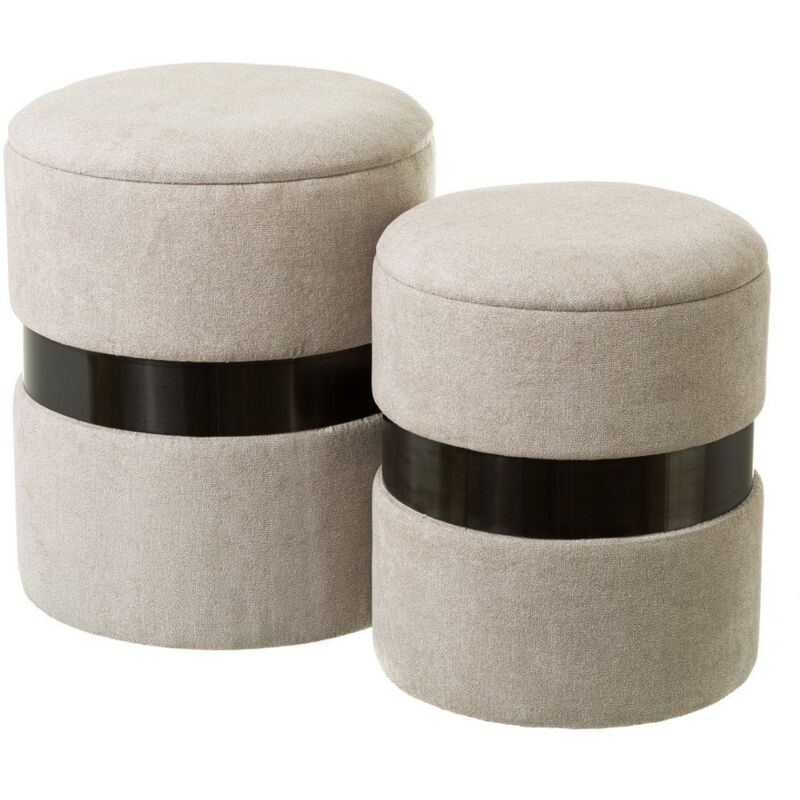 

Set de 2 puffs baúl beige contemporáneos de terciopelo y madera