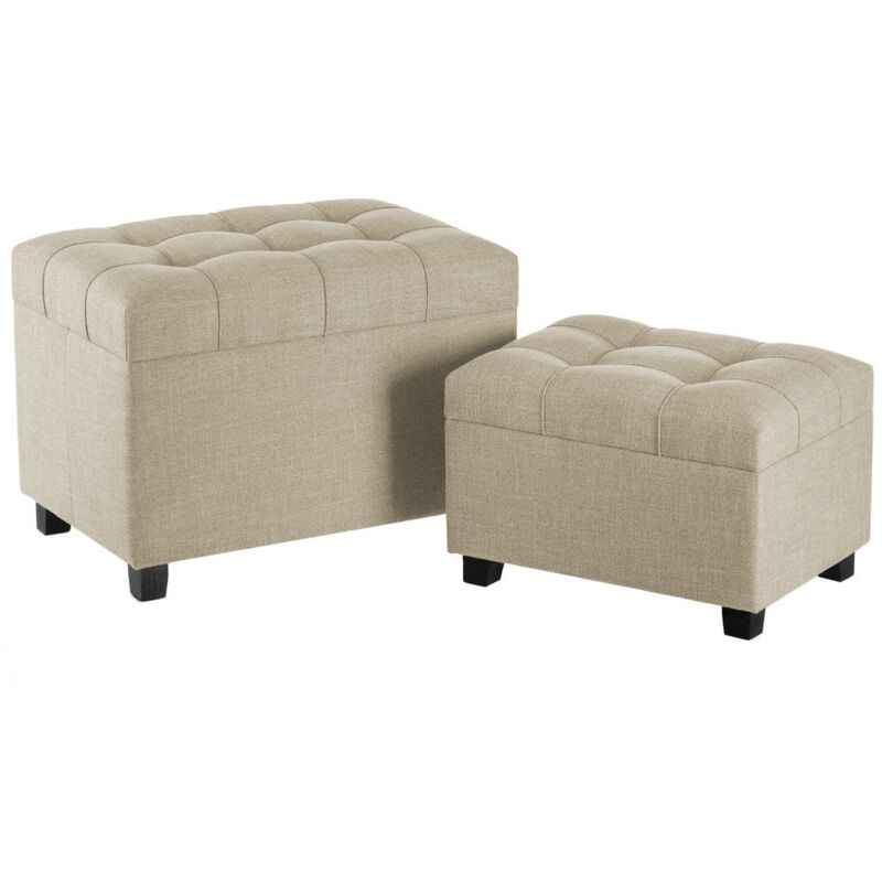

Lolahome - Set de 2 pufs arcón beige de madera MDF