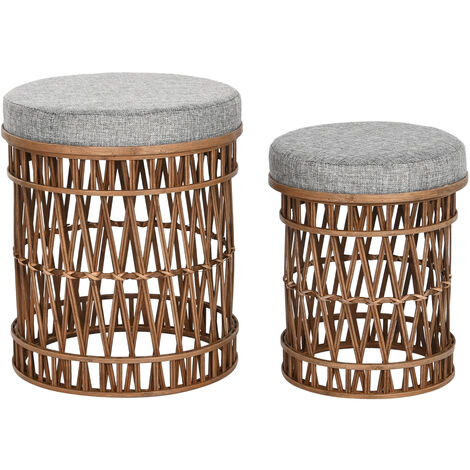 Set de 2 repose-pieds en bambou naturel et polyester gris -PEGANE-