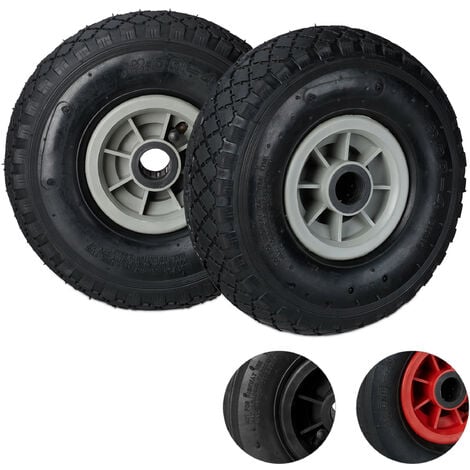 Set de 2 ruedas de carretilla, 3.00-4, Neumático de goma, Llanta de plástico, Eje de 25 mm, 260x85 mm, Negro y Gris