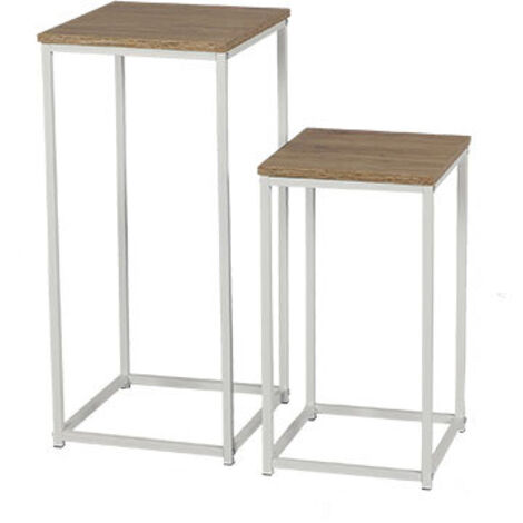 Set de 2 sellettes en bois et métal blanc 34x34x74cm