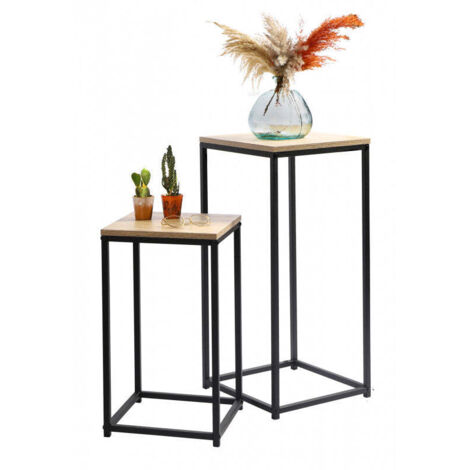 Set de 2 sellettes en bois et métal noir - 34x34x74cm