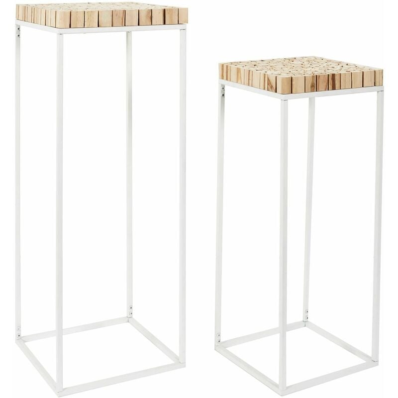 set de 2 sellettes gigognes effet rondin de bois - dimensions : longueur 34 cm x largeur 34 cm x hauteur 90 cm. - blanc