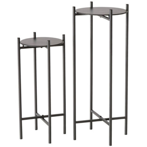 Set de 2 sellettes rondes en métal noir -  Hauteur 50/65cm